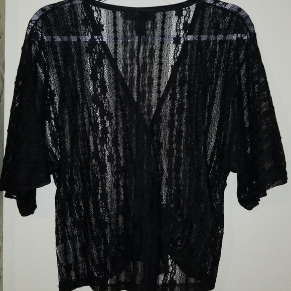Black Lace Button down Top - Picture 4 of 5